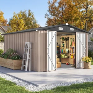 10X12 Ft. Outdoor Storage Shed With Floor And Double Doors, Brown